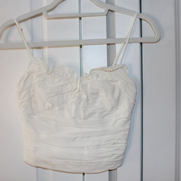 ZARA White Ruched Draped Poplin Top with Smocked Back | Small - Picture 2 of 10